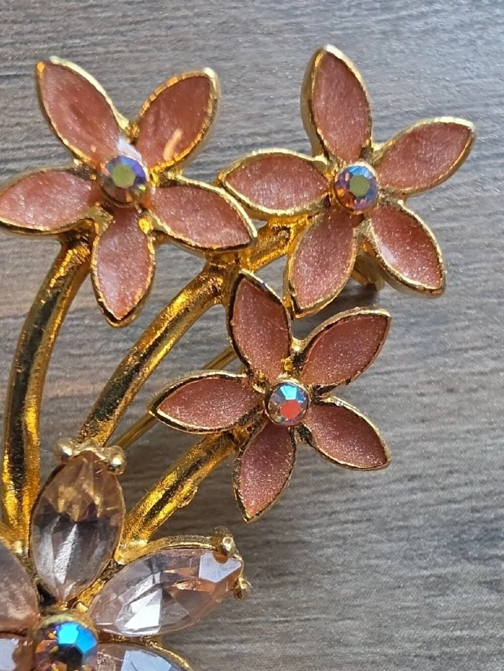 Gold-Tone Pink Floral Crystal Brooch - Women Jewelry